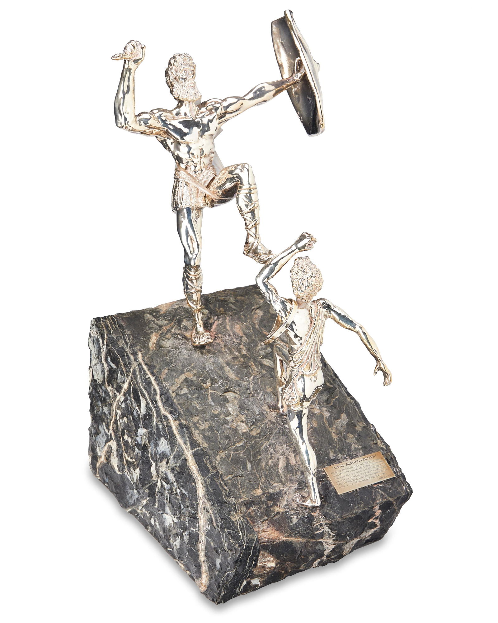 Yaacov Heller (b. 1941), "David Slaying Goliath," late 20th century, Sterling silver, gold wash, and (1 of 4)