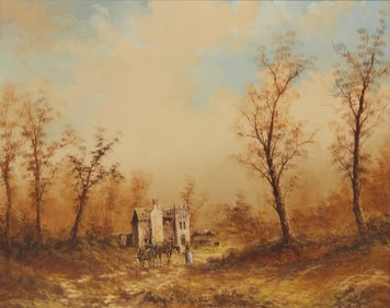 Lester Hughes (b. 1940), Lonely house in an autumnal landscape