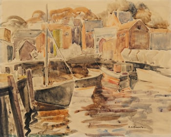 Anna Katharine Skeele (1896 - 1963), Massachusetts harbor scene, Watercolor on paper laid to support