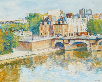 Arthur Fillon (1900-1974), "Le Pont Neuf," Oil on canvas, 25.5" H x 31.75" W