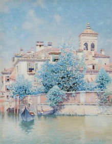 Henry Pember Smith (1854-1907), Venetian canal with gondolas, Watercolor on paper, Sight: 13" H x