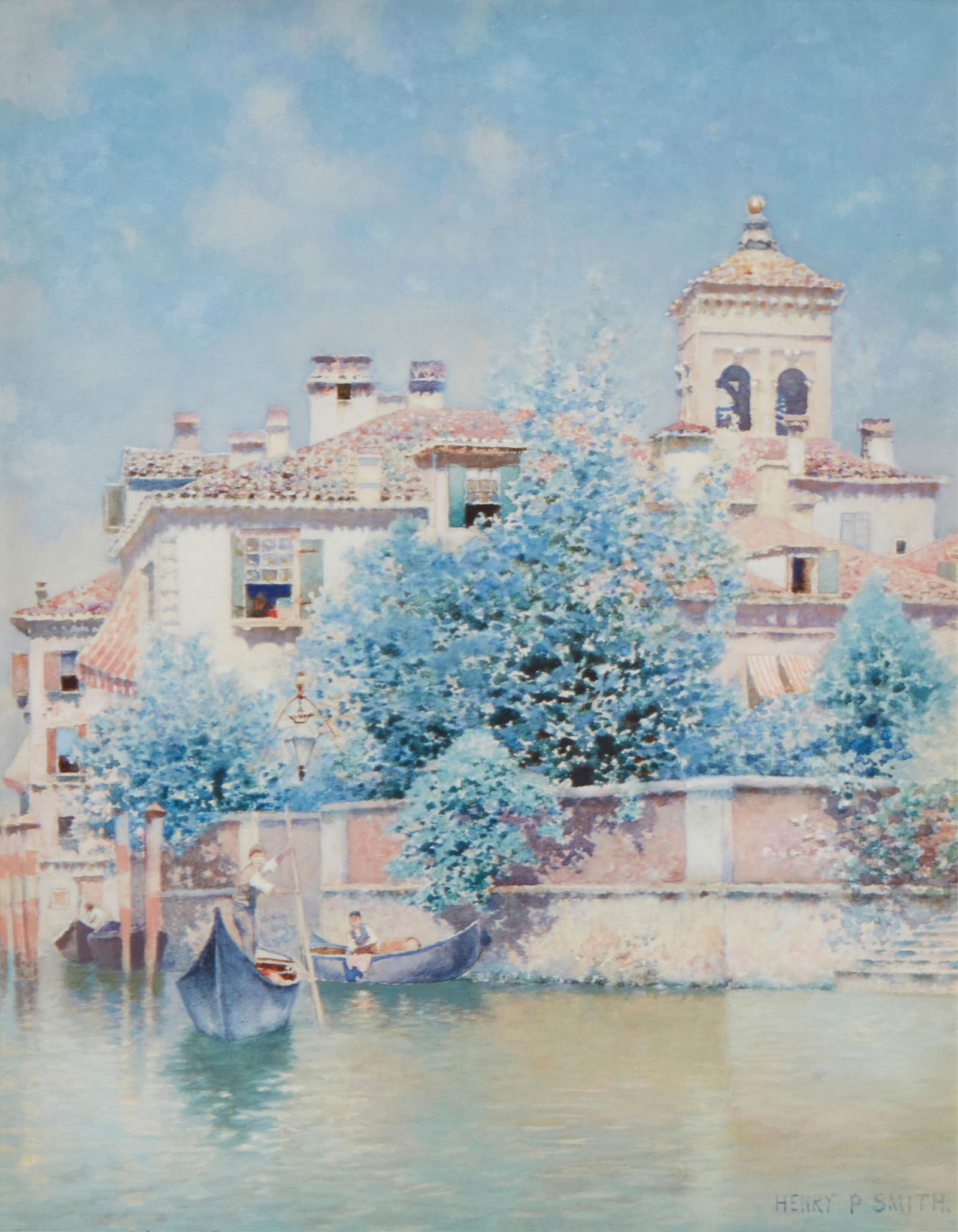 Henry Pember Smith (1854-1907), Venetian canal with gondolas, Watercolor on paper, Sight: 13" H x (1 of 5)