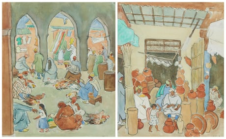Anna Katharine Skeele (1896-1963), "Moroccan Pottery Market," 1963, and "Moroccan Chicken Market,"