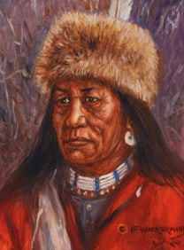Hubert Wackermann (b. 1945), "Cree Hunter," 2023, Oil on canvas, 12" H x 9" W