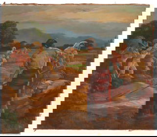 Miguel Galvez (1912-1989), Farmers harvesting in a field, 1952