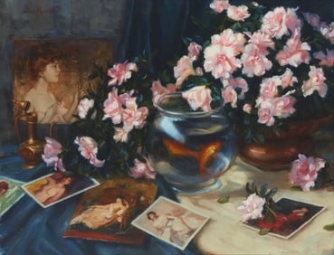 Charles Muench (b. 1966), Still life with flowers, pictures, and goldfish, 1999/2000