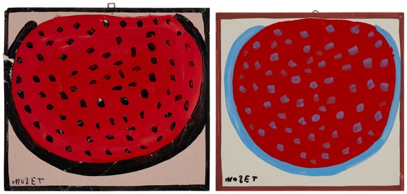 Mose Tolliver (1925-2006), A pair of abstract watermelons, Acrylic on artist board, Smallest: 15" H