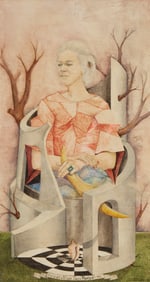 Alejandro von Waberer O'Gorman (b. 1941), "Portrait of Nina Zoss," 1963, Mixed media on board, 28" H