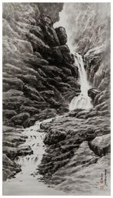 20th Chinese Ink Painting School, Waterfall scene