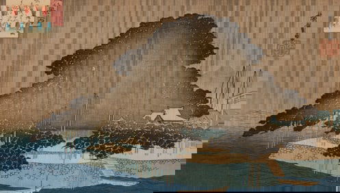 After Ando (Utagawa) Hiroshige (1797-1858), "Evening Rain on the Karasaki Pine" from the "From the