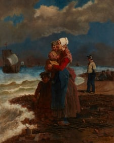 Jacobus Josephus Eeckhout (1793-1861), A mother and her children at the shore, Oil on panel, 40" H x