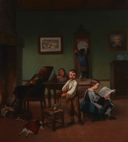19th Century European School, Children playing in an interior, Oil on canvas laid to board, 22" H x