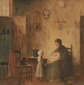Bernard De Hoog (1867-1943), "A Dutch Interior," Pastel on paper, Sight: 16.25 x 16.25" W