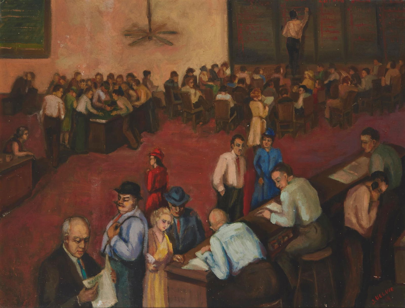 20th Century American School: 20th Century American SchoolCasino scene, 1939Oil on canvas laid to boardSigned and dated lower right: J. Helvie20" H x 26" W