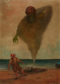 Early 20th Continental School, The Fisherman and the Jinni, 1922, Oil on artist board, 12.625" H x