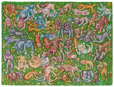 Yuri Krockmaluk (20th century), Harmony of the forest creatures, Watercolor on paper, Image/Sheet: