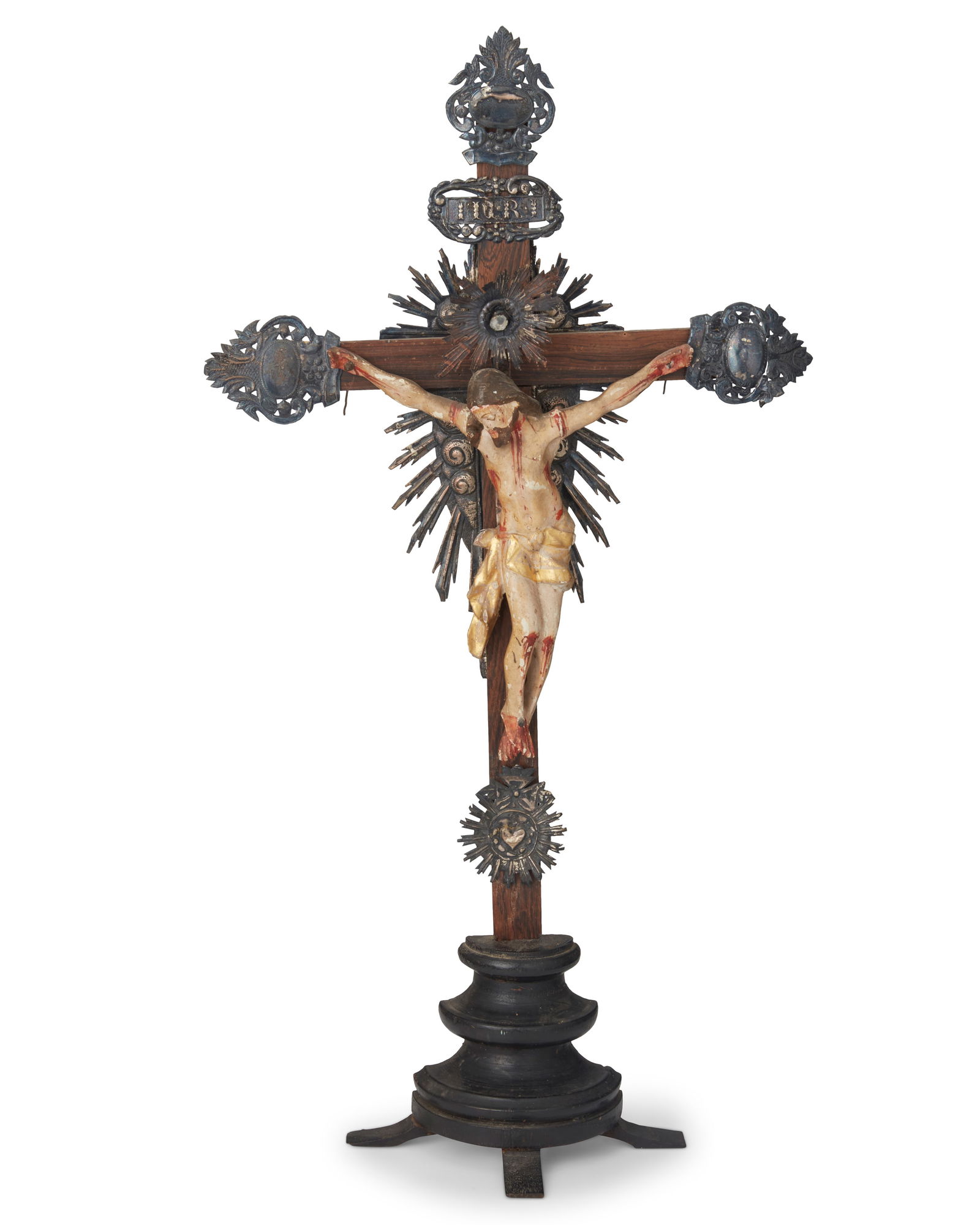 A Latin American wood and silver altar crucifix (1 of 6)