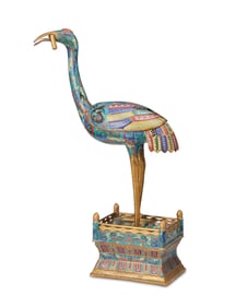 A Chinese cloisonne crane censer