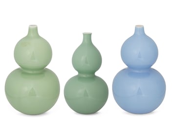 Three Chinese double gourd porcelain vases