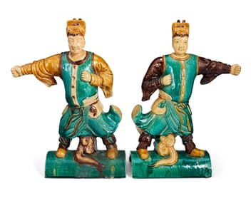 A pair of Chinese figural roof tiles