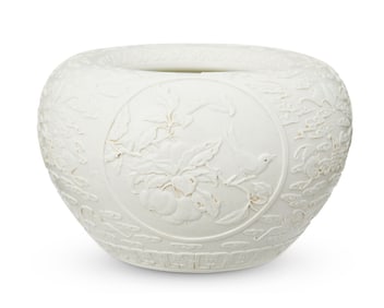 A Chinese carved earthenware alms bowl