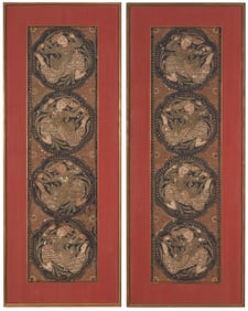 A pair of Burmese framed embroidery hangings