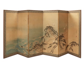 A Japanese six-panel boyobu screen