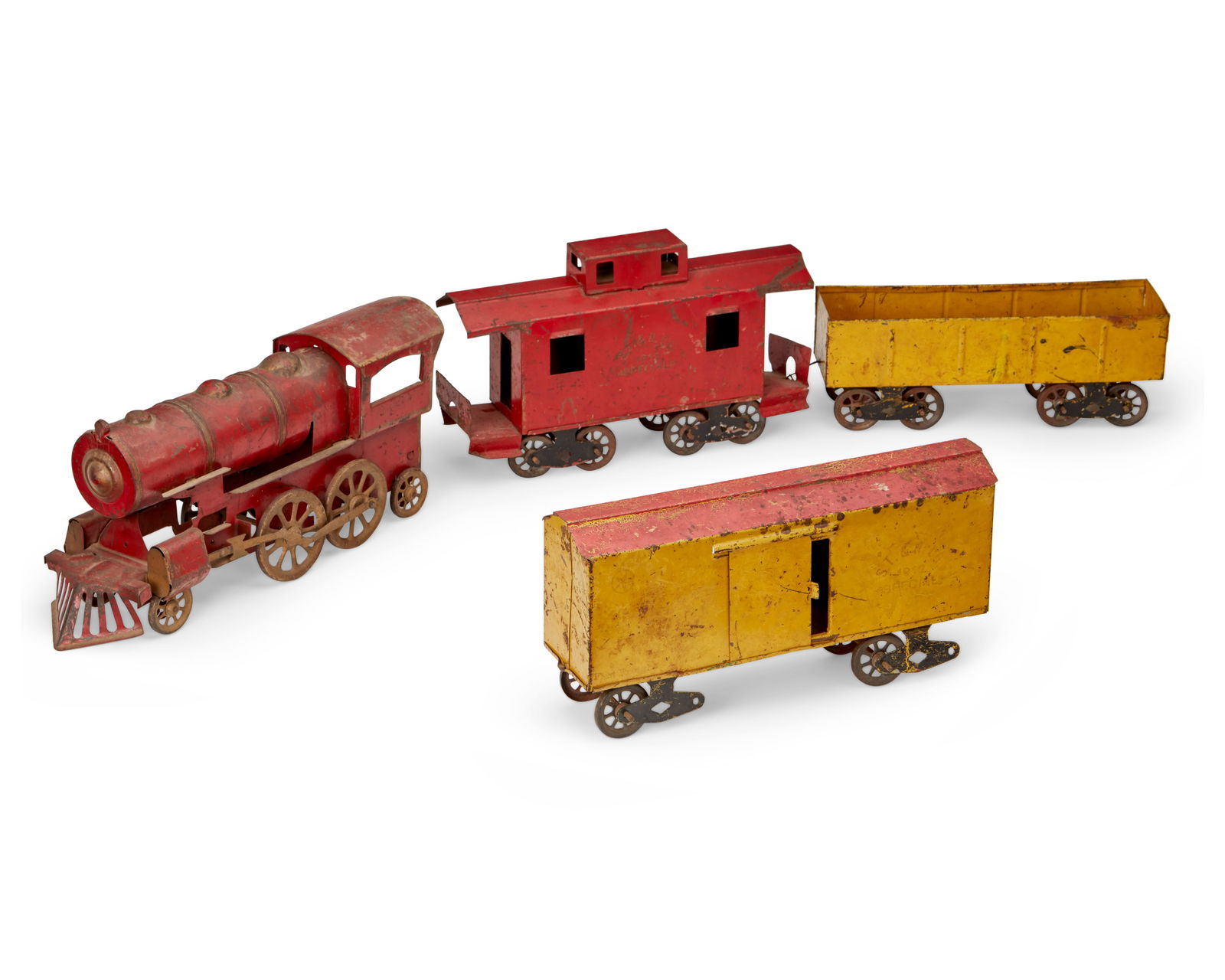 A Dayton hill climber toy train and Schieble toy train cars (1 of 7)