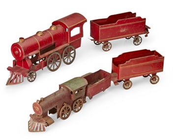 Two Dayton hill climber toy trains