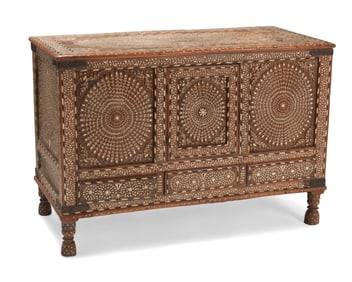 An Anglo-Indian bone inlaid teak wood chest