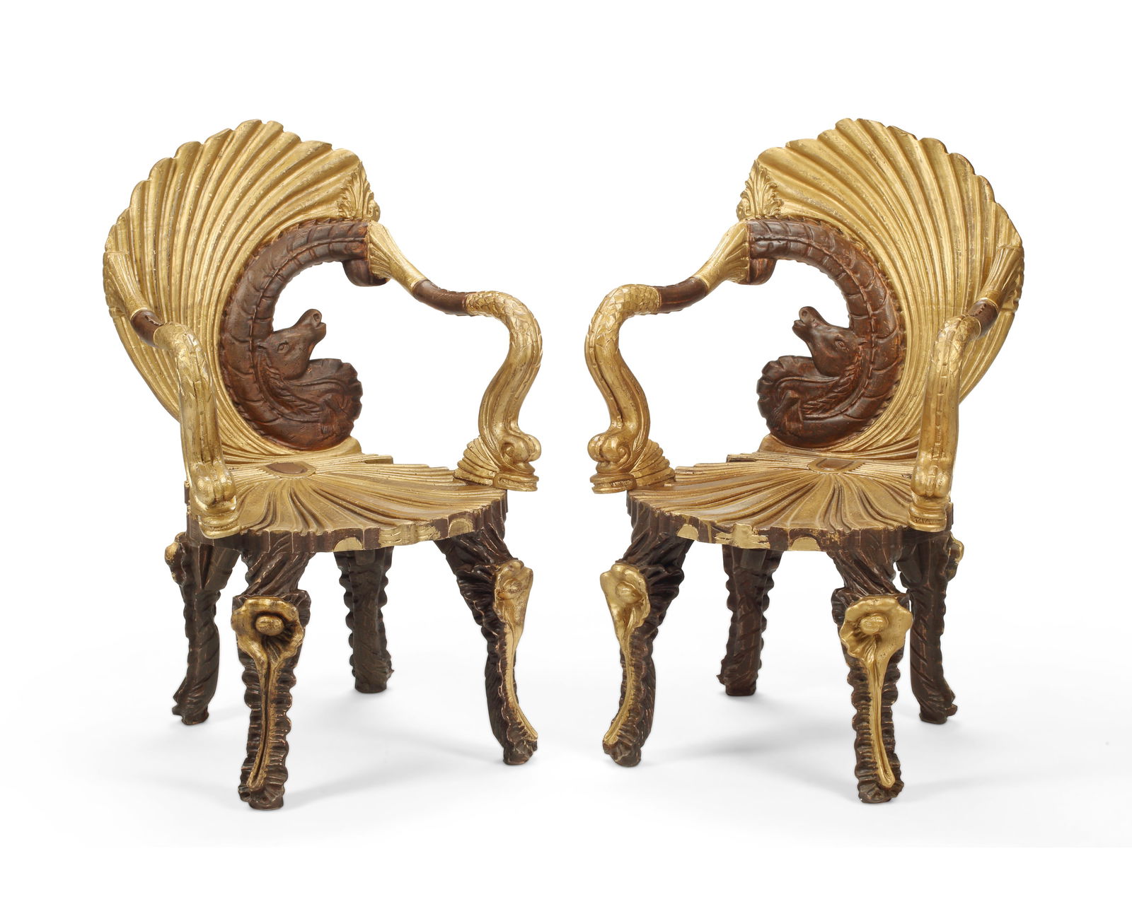 A pair of grotto-style parcel gilt armchairs (1 of 2)
