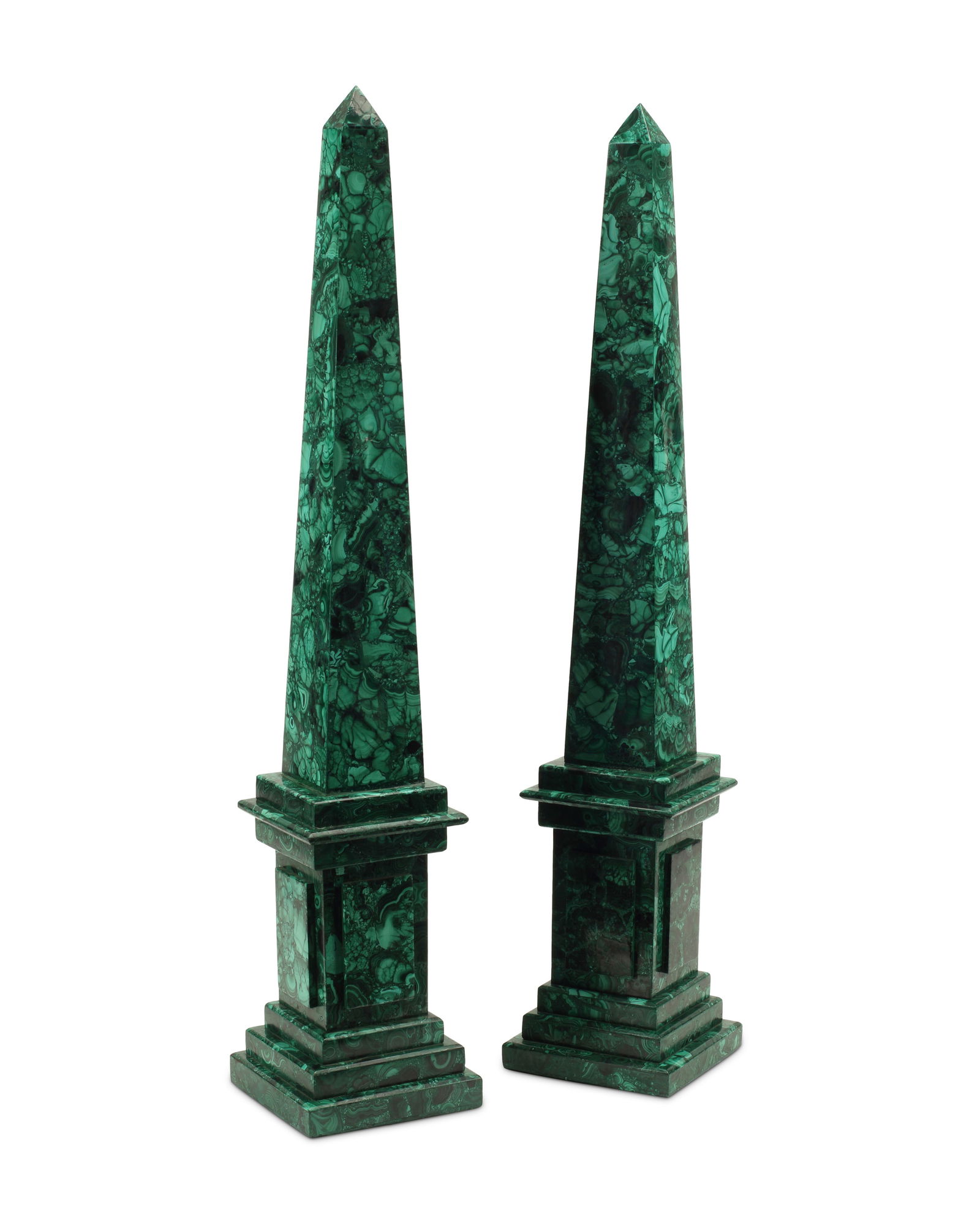A pair of large malachite-veneered obelisks (1 of 5)