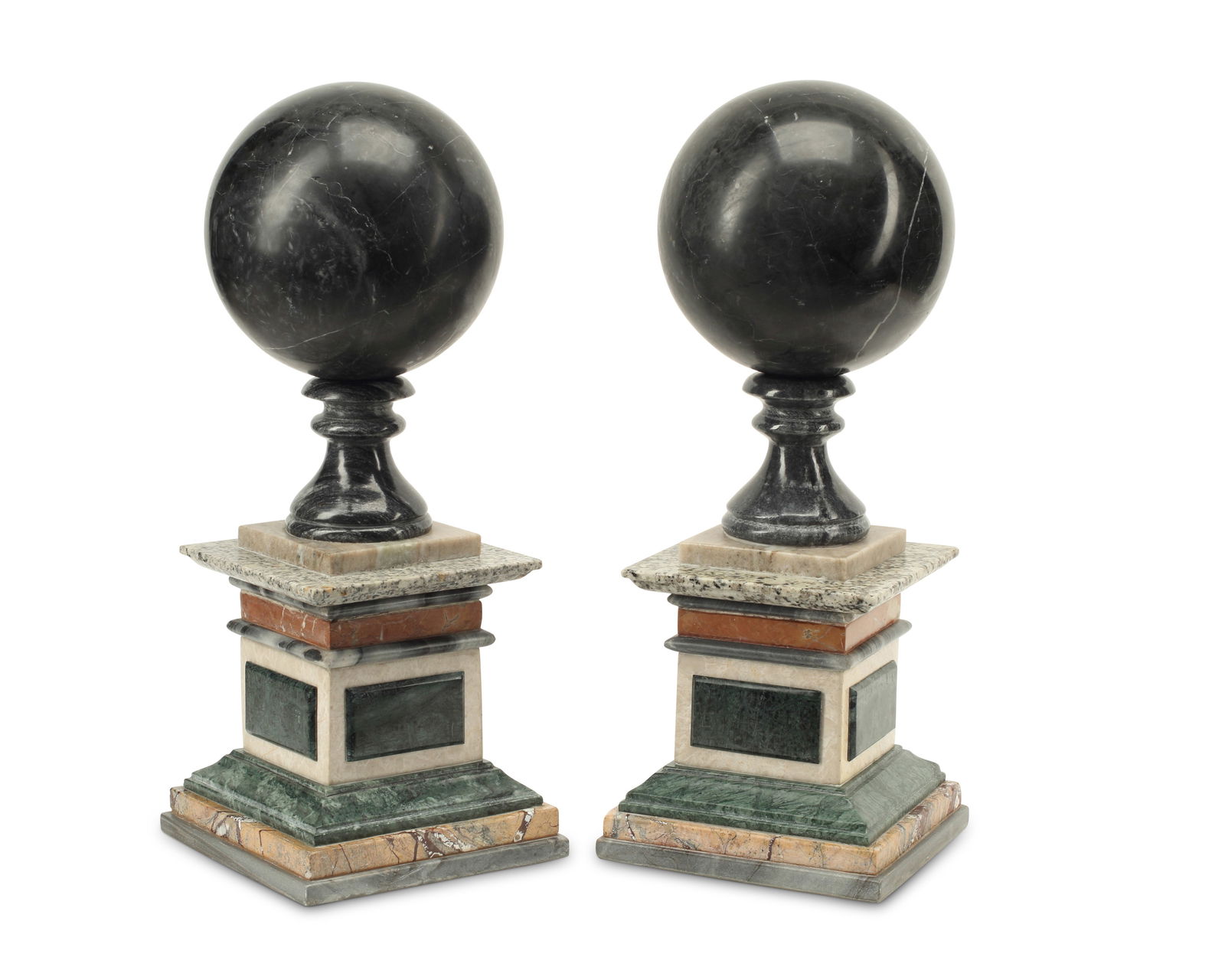 A pair of Grand Tour-style marble spheres on pedestals (1 of 5)