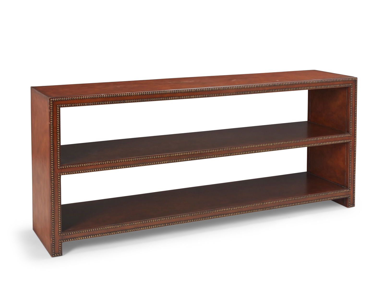 A leather-wrapped tiered console (1 of 8)