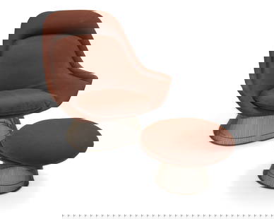 Warren Platner (1919-2006), An "Easy Chair" and ottoman for Knoll, 1981: Warren Platner (1919-2006) An "Easy Chair" and ottoman for Knoll, 1981 Designed 1966 Each with date on Knoll tag to cushion underside The lounge chair with flared sloped armrests,