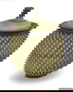 Harrison McIntosh (1914-2016), A glazed stoneware lidded jar, mid-20th century: Harrison McIntosh (1914-2016) A glazed stoneware lidded jar, mid-20th century Incised to underside: McIntosh; further marked with paper label to the underside of vessel and lid: Handthrown Stoneware