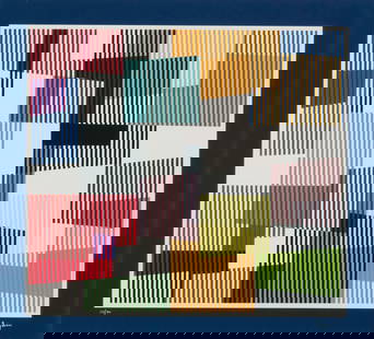 Yaakov Agam (b. 1928), Untitled abstract: Yaakov Agam (b. 1928) Untitled abstract Lithograph in colors on paper Edition: 171/180 Signed and numbered in the lower margin: Agam Image: 10.375" H x 11.5" W; Sight: 12" H x 14" W Provenance: The