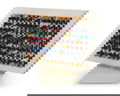 Yaacov Agam (b. 1928), "Spinning Polymorph," 1983: Yaacov Agam (b. 1928) "Spinning Polymorph," 1983 Rotating agamograph of wood, composite, and paper Edition: XIV/XV Signed and numbered to underside of upper component: Agam / H.C. Overall: 11.5" H x