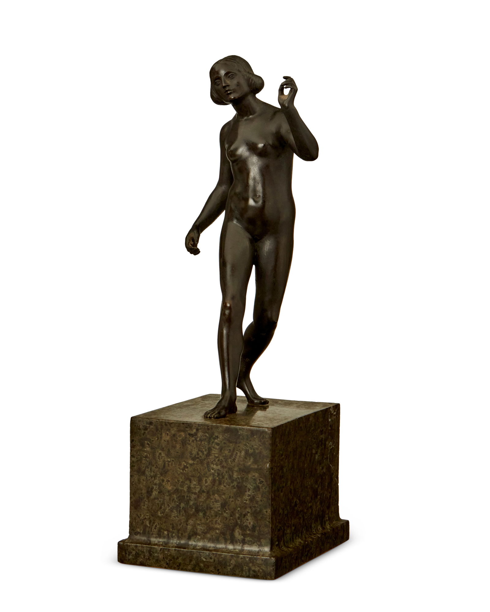 Mark Vedres (1870-1961), Nude woman, 1903: Mark Vedres(1870-1961)Nude woman, 1903Patinated bronze on stone plinthIncised signature and date to plinth base: VEDRES M / FirenzeOverall: 14.25" H x 4.75" W x 6.125" D; Bronze: 10&quo