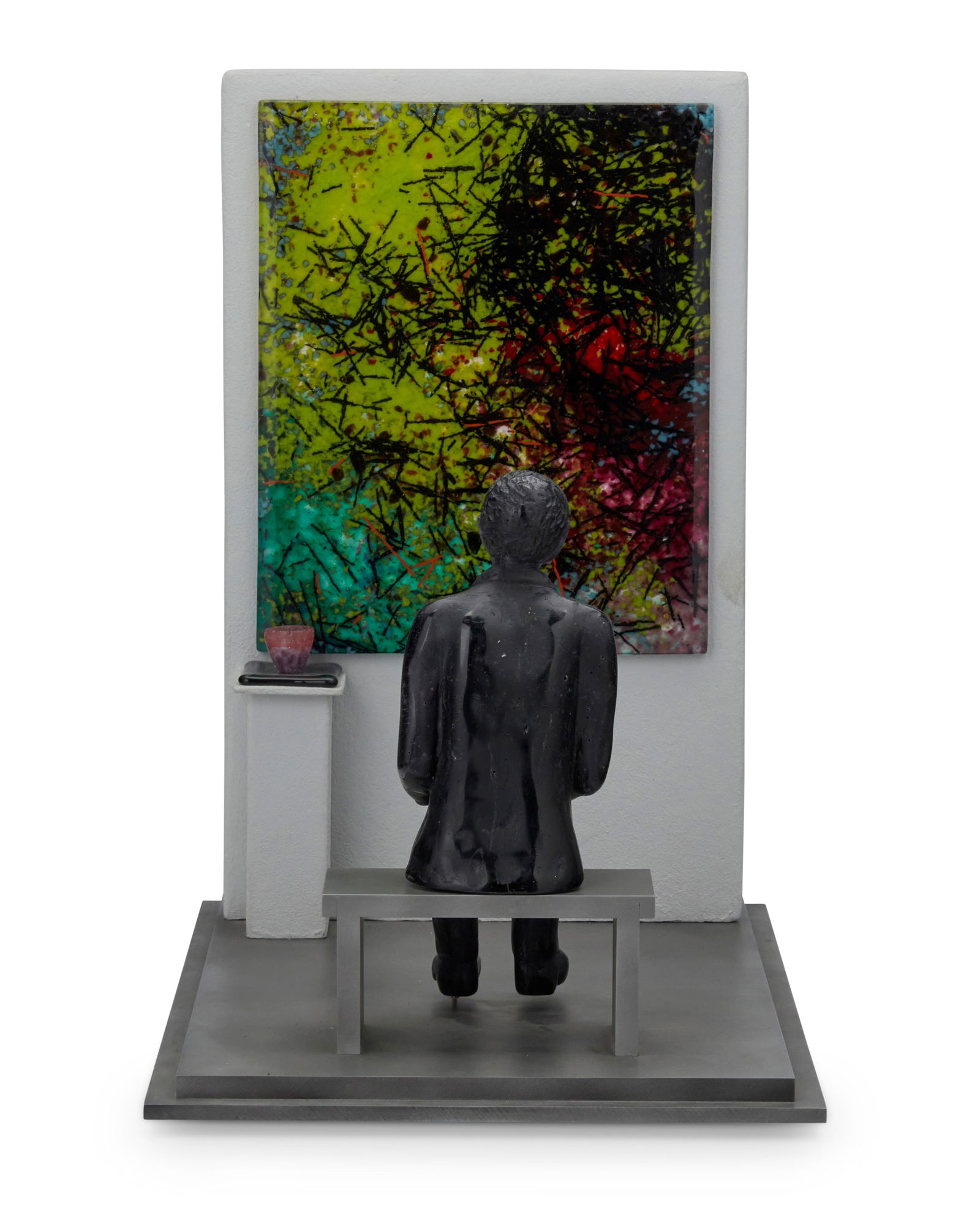Lucy Lyon (b. 1947), "The Studio," 1999: Lucy Lyon(b. 1947)"Studio," 1999Molded glass and mixed media on steel plinthSigned and dated to plinth: L Lyon / 99Overall: 16.875" H x 18.125" W x 11.125" D