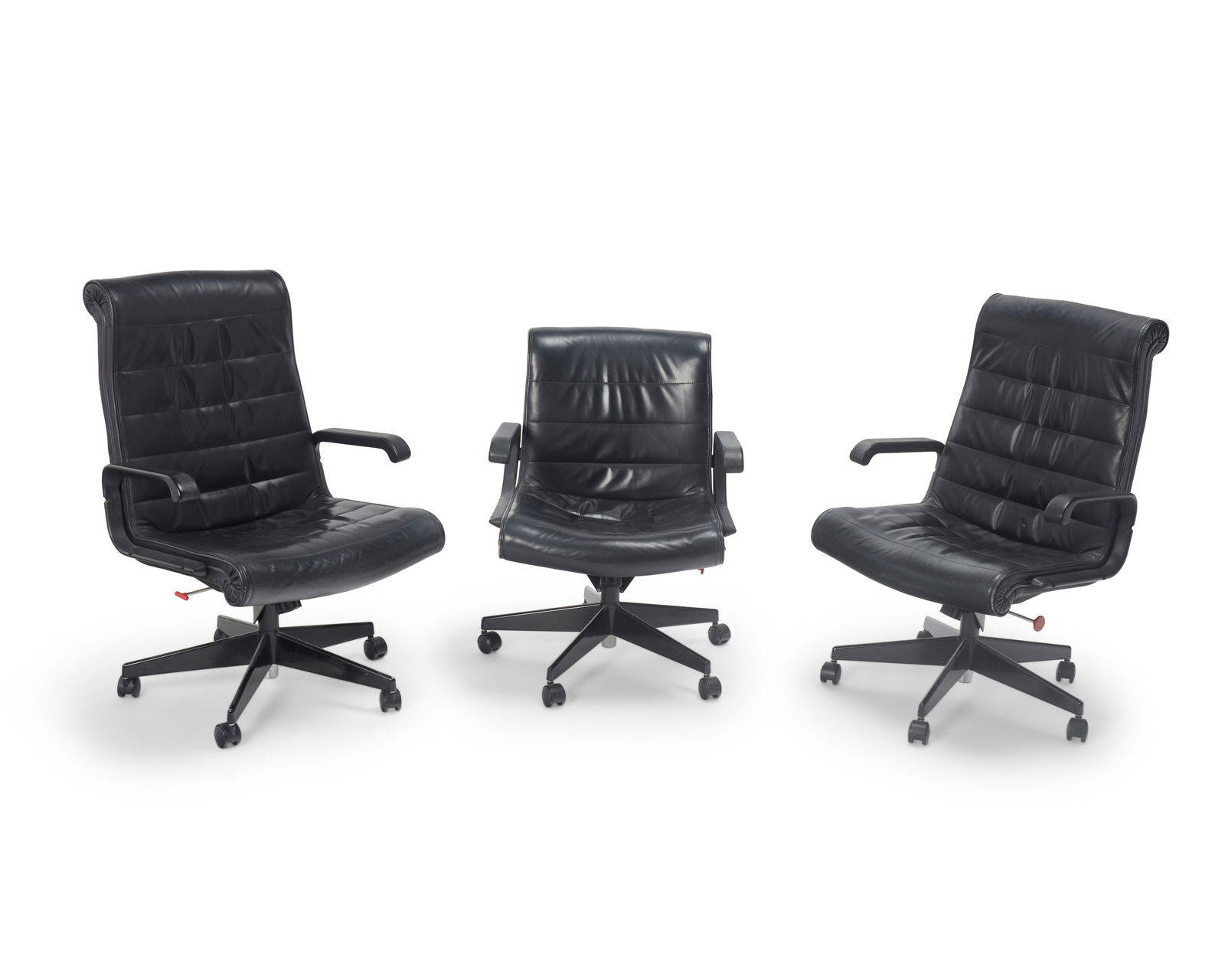 Richard Sapper (1932-2015), A pair of "Executive" armchairs and a "Management" armchair for Knoll,: Richard Sapper (1932-2015)A pair of "Executive" armchairs and a "Management" armchair for Knoll, 1986; New York City, NYDesigned 1979Each Knoll International reclining chair with b