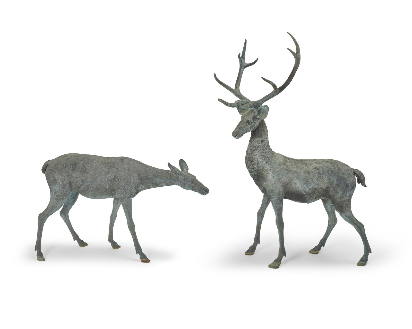Two cast bronze deer garden statues (1 of 4)