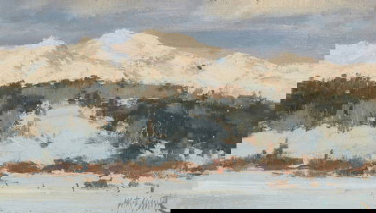 Matt Smith (b. 1960), "Distant Light," 1996: Matt Smith(b. 1960)"Distant Light," 1996Oil on canvasboardSigned lower right: Matt Smith; signed again, titled, and dated verso6" H x 10" W Provenance: Trailside Galleries, Jackson