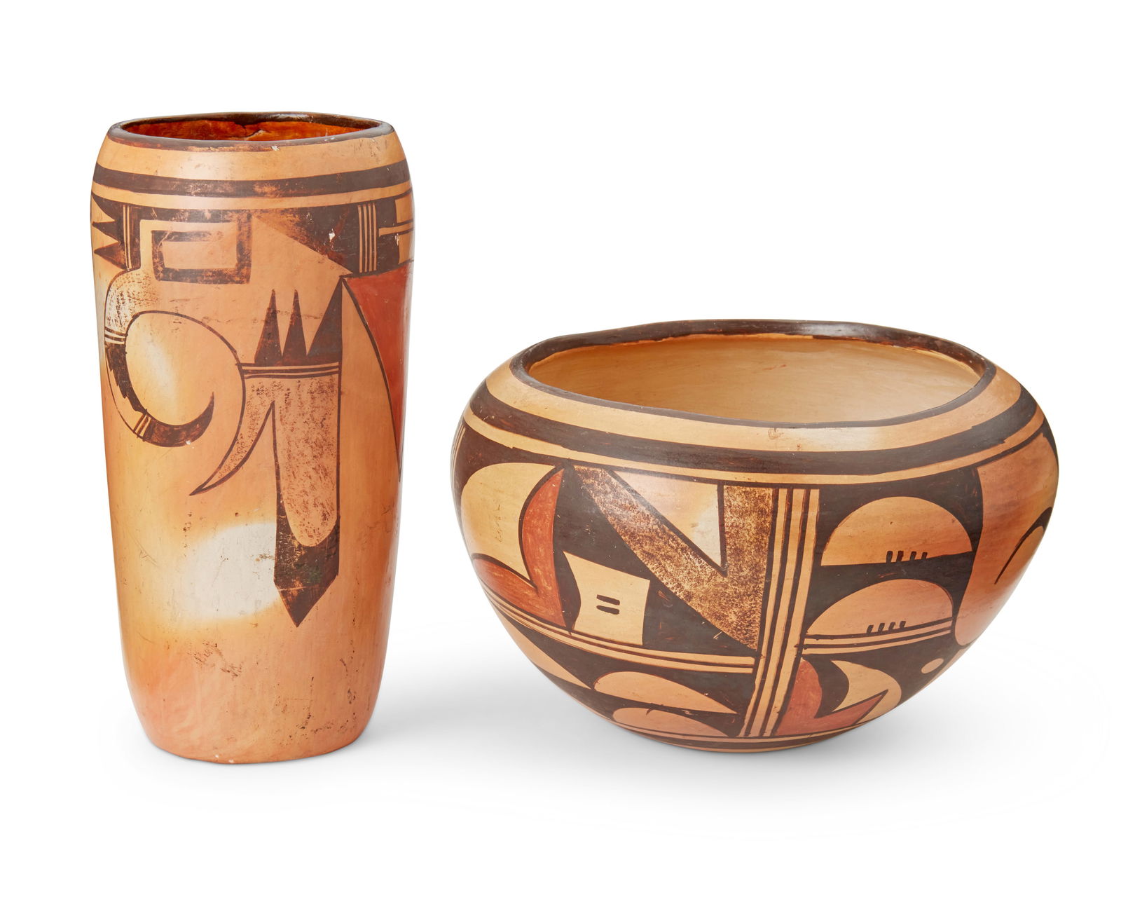 A Hopi polychrome pottery bowl and cup (1 of 3)