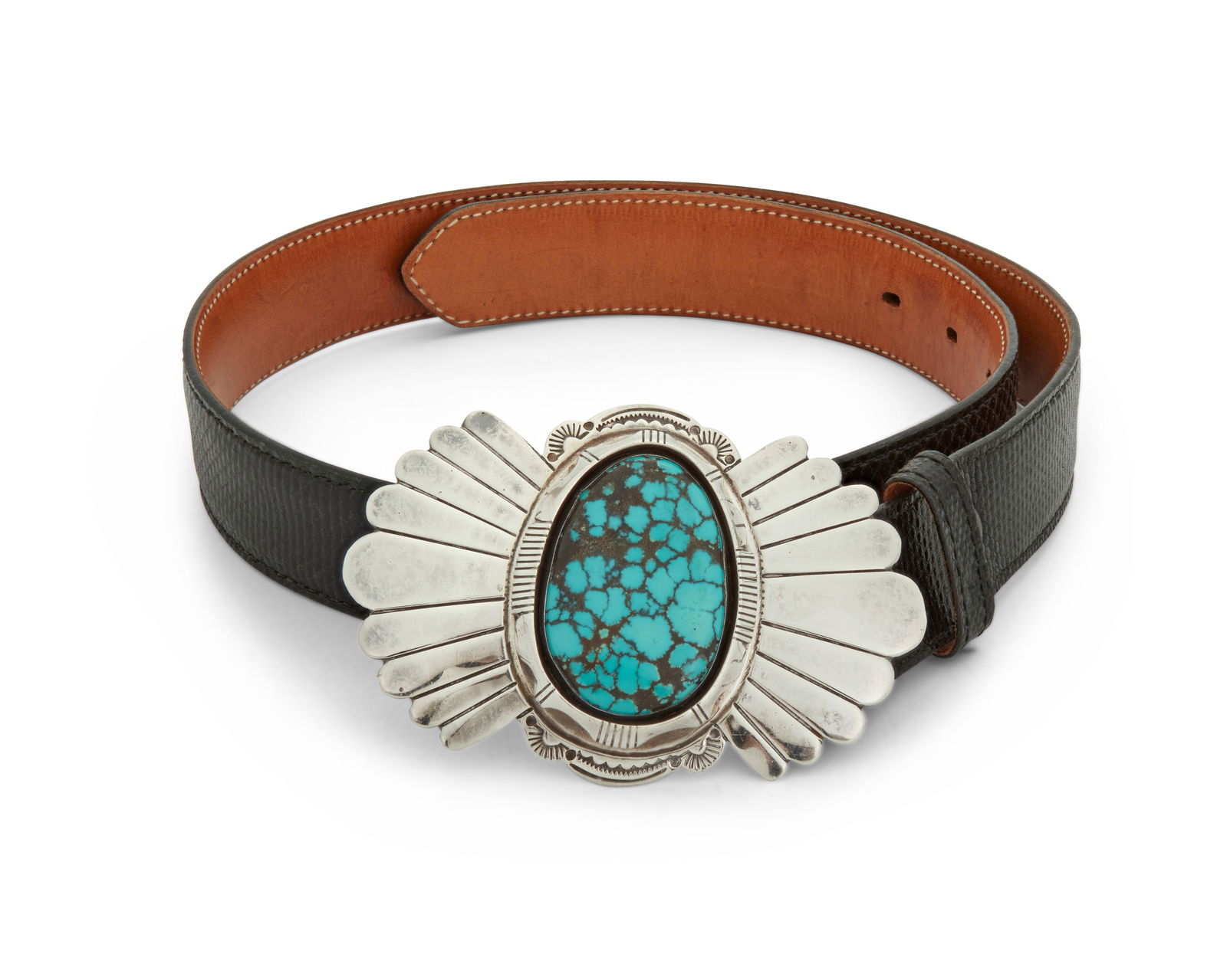 An E. Piaso Navajo silver and turquoise belt buckle (1 of 4)