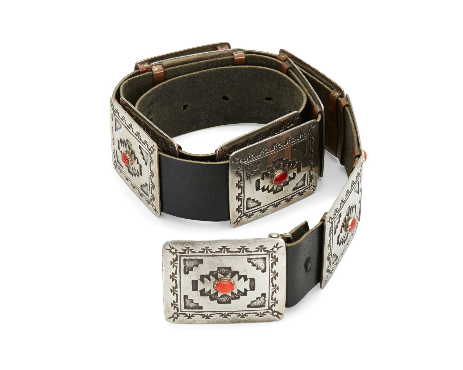 An Emerson Kinzel Navajo sterling silver and coral concho belt (1 of 4)