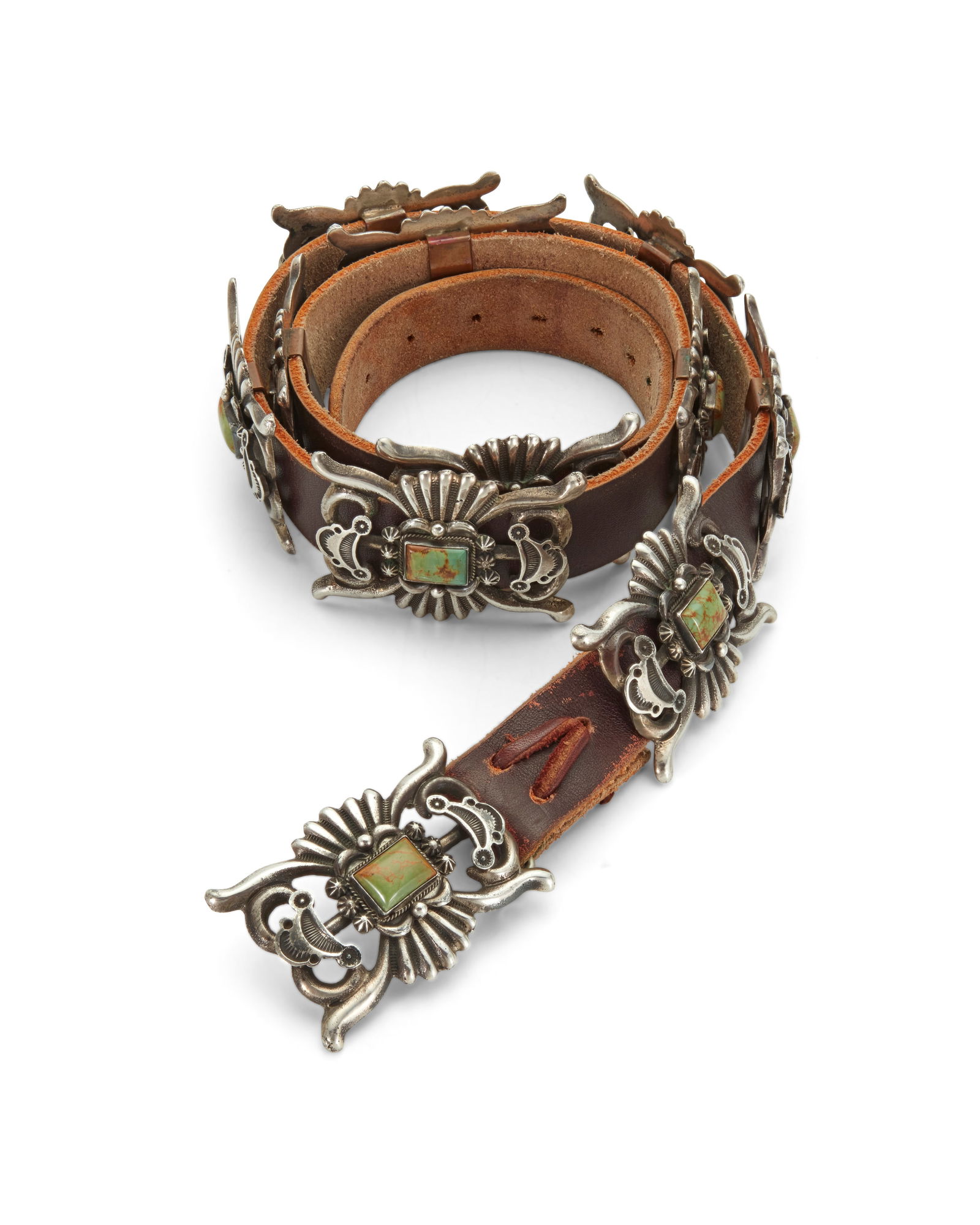 A Randall Joe Tom Navajo sterling silver and turquoise concho belt (1 of 4)