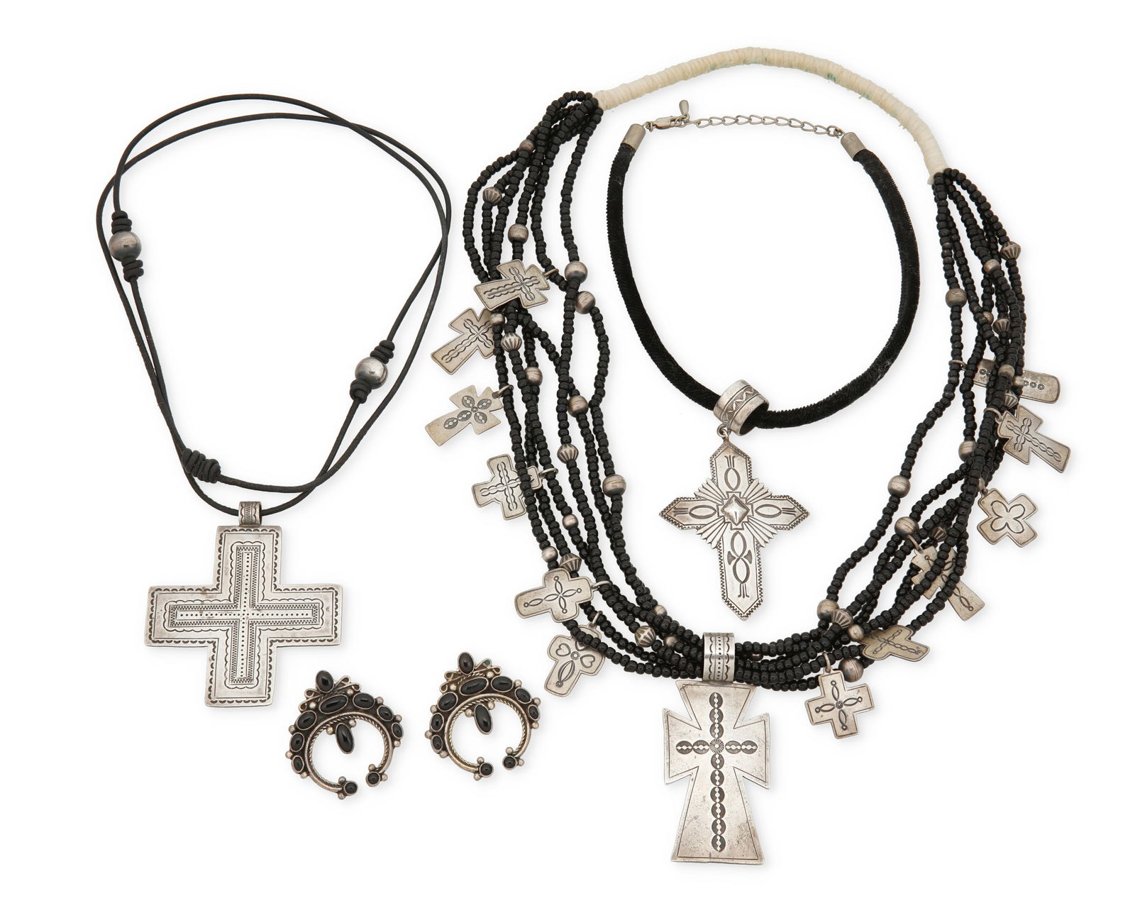 A group of Southwest-style sterling silver and jet jewelry (1 of 2)