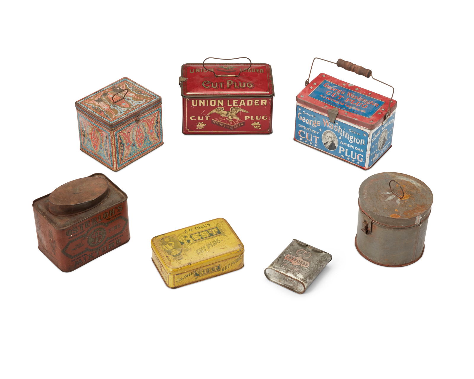 A group of tin tobacco advertisement containers (1 of 8)