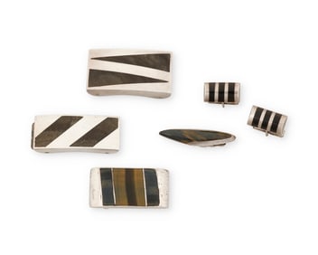 A group of Enrique Ledesma Mexican silver and stone inlay jewelry